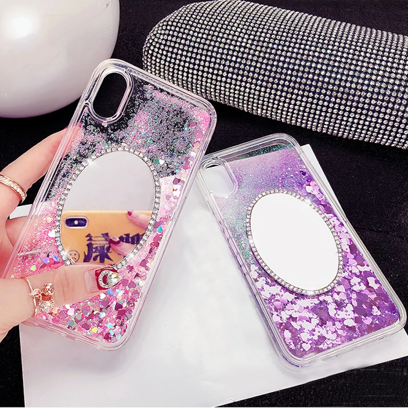 

Fancy Rhinestone mirror heart liquid quicksand phone case For Huawei P10 P20 Lite Plus Y5 Y6 2018 Mate 9 10 20 lite Pro