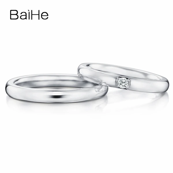 BAIHE Solid 18 К белого золота 0.09ct Certified H/SI круглый 100% натуральная природных алмазов Обручение Для женщин Мода ювелирные изделия пара кольцо