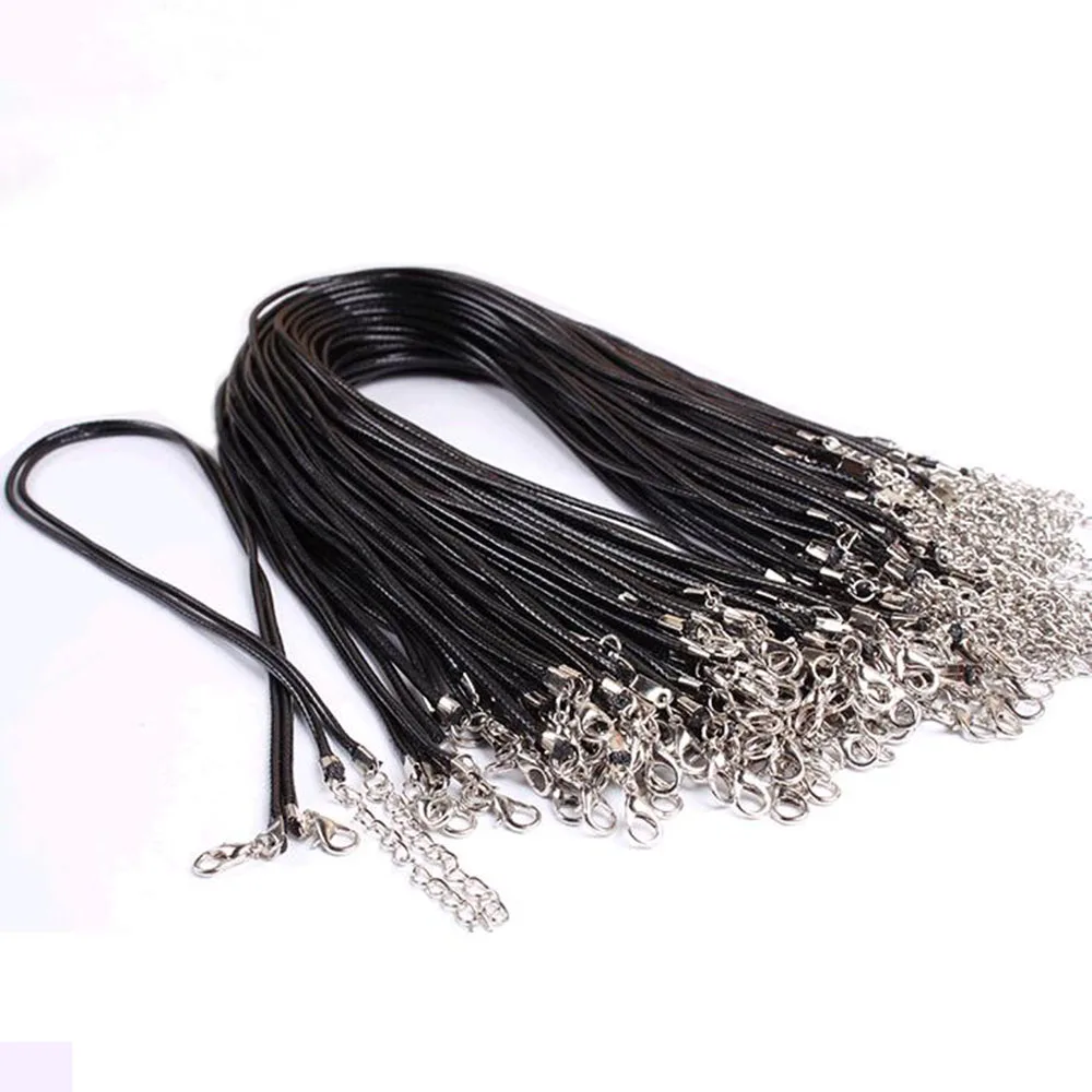 KISSWIFE 3 шт. 2 мм скрученный плетеный Канат черный/коричневый кожаный шнур цепи 2" ожерелье серебряная застежка веревка для женщин