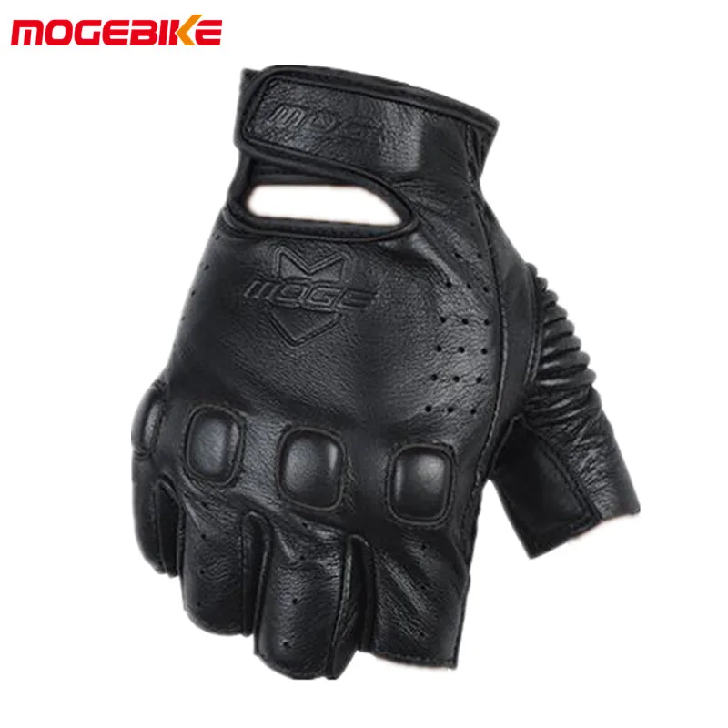 MOGEBIKE Leather Motorcycle Gloves Motocross Off-Road Racing Gloves Motorcycel Riding Half Finger Gloves Luva Couro Motoqueiro