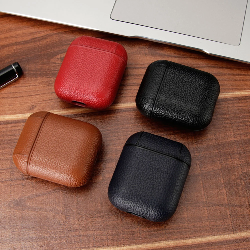 Earphone Case For Apple Airpods Strap Genuine Leather with Buttons