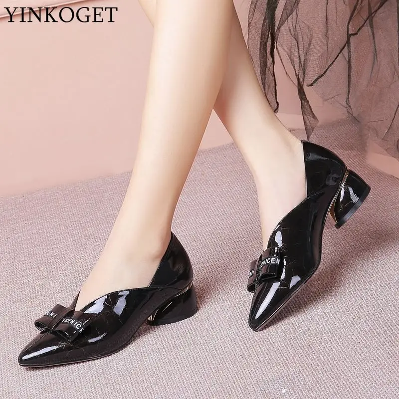 YINKOGET/Модная брендовая женская обувь на толстом каблуке, высокое качество, Офисная женская обувь, весенвечерние обувь на каблуке, обувь для девочек, обувь на высоком каблуке