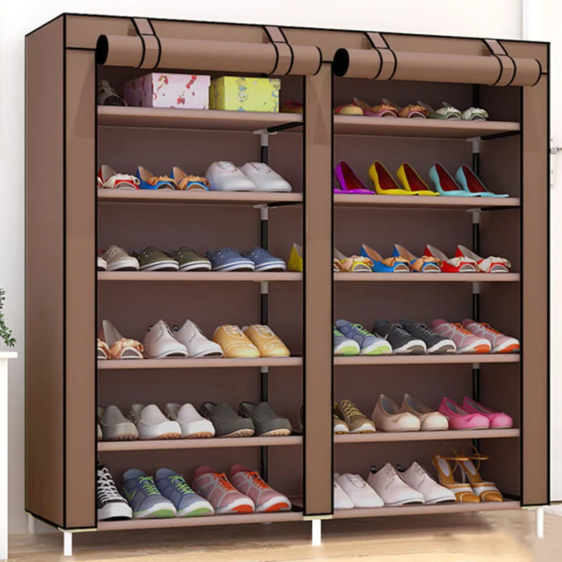 Double Row DIY Shoe Rack Home Assembly Multi-layer Dormitory Storage Dustproof Shoes Shelf Space-saving Cloth Shoe Cabinet
