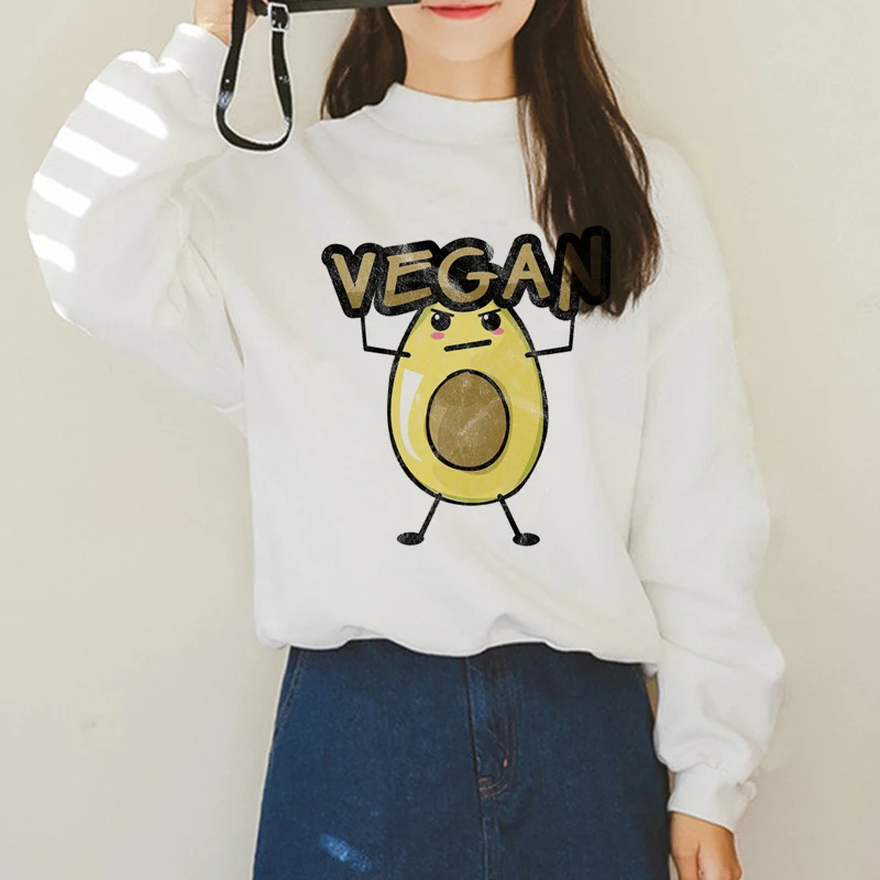 Avocado Harajuku Ullzang Small Fresh Warm Hoodies Women Vegan Kawaii Cartoon Print Sweatshirts 90s Graphic Fashion Hoody Female - Color: H1377