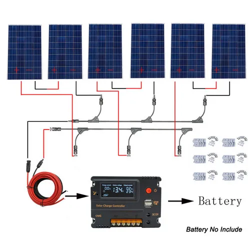 

720W 24V solar power kit: 6pcs 120W Solar Panels& 5m cabels& 20A controller& Z brackets for 12V battery charger power system