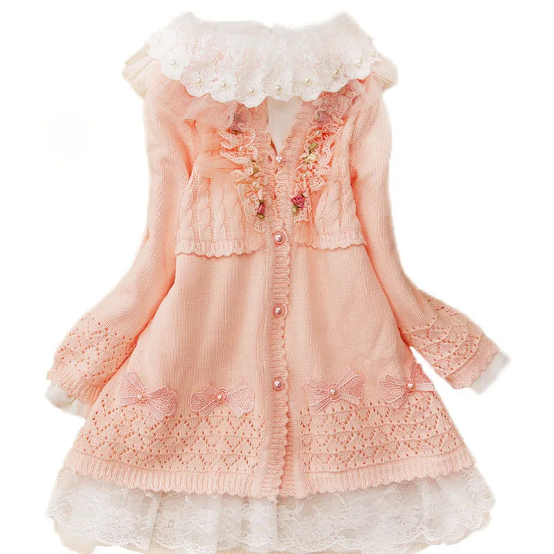 

Autumn Girls Dress Set Baby Cotton Knitted Sweaters +lace Patchwork Petticoat Children Princess Clothing High Quality 3y-7y