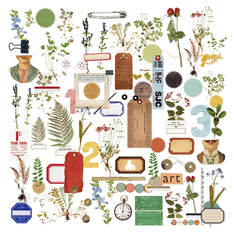 

75pcs/pack Vintage plant specimens Tag Decoration Stickers DIY Planner Diary Scarpbooking Index Lable Sticker Escolar
