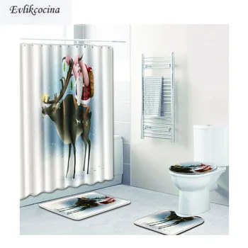 

Free Shipping 4pcs Santa Claus Riding A Cow Banyo Paspas Bathroom Carpet Toilet Bath Mat Set Tapis Salle De Bain Alfombra Bano