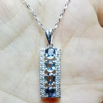 

Natural real sapphire rectangle necklace pendant Free shipping 925 sterling silver Fine jewelry 0.35ct*4pcs gemstone C8102902