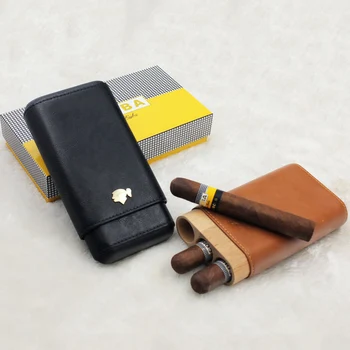 

COHIBA Lined Cedar Wood Holder 3 Tube Travel Cigar Case Humidor