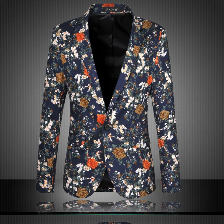 2016 Spring Fashion Mens Floral Blazer Long Sleeve Slim Fit Blazer ...