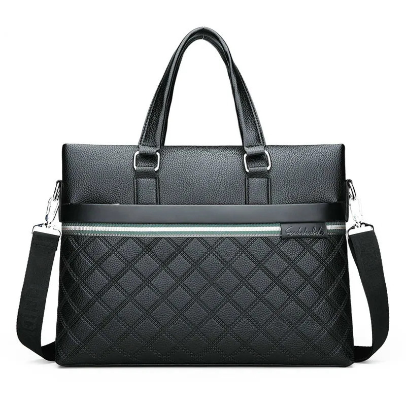 Повседневные деловые мужские сумки через плечо, Классический Клетчатый дизайн, деловая сумка, мужская кожаная сумка-мессенджер для мужчин, Черный Портфель, Maletas - Цвет: Black Only Handbag