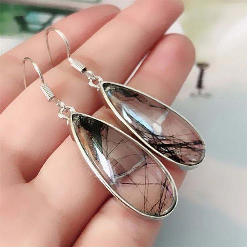 

Vintage Green Stone Dangle Earrings for Women Retro Jewelry Anniversary Gift Drop Earrings Transparent Drop Earrings S4J624