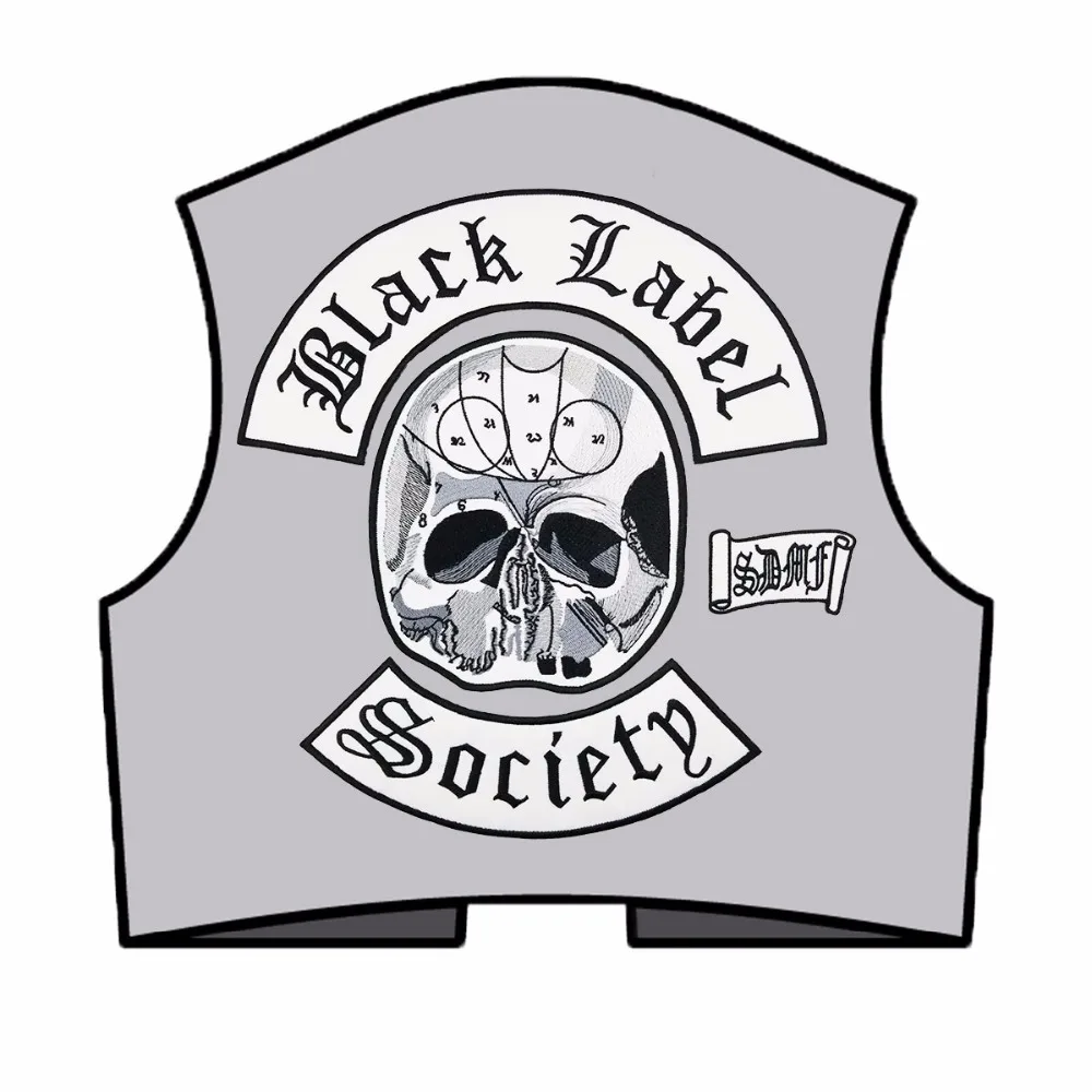 Черная этикетка society патч Байкер для мужской жилет одежда череп голова рокер нашивки рок и нашивка в стиле панк вышивка 4 шт. как комплект
