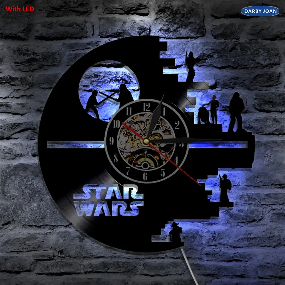 Star Wars Wall Clock Vinyl Led Lighting Color Changing Star Wars Wall Clock Vinyl Led