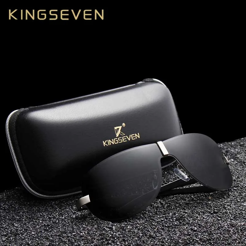 

KINGSEVEN Aluminum Polarized Driving Sunglasses for Men glasses Brand Designer with High Quality Big frame rimless sun glasses