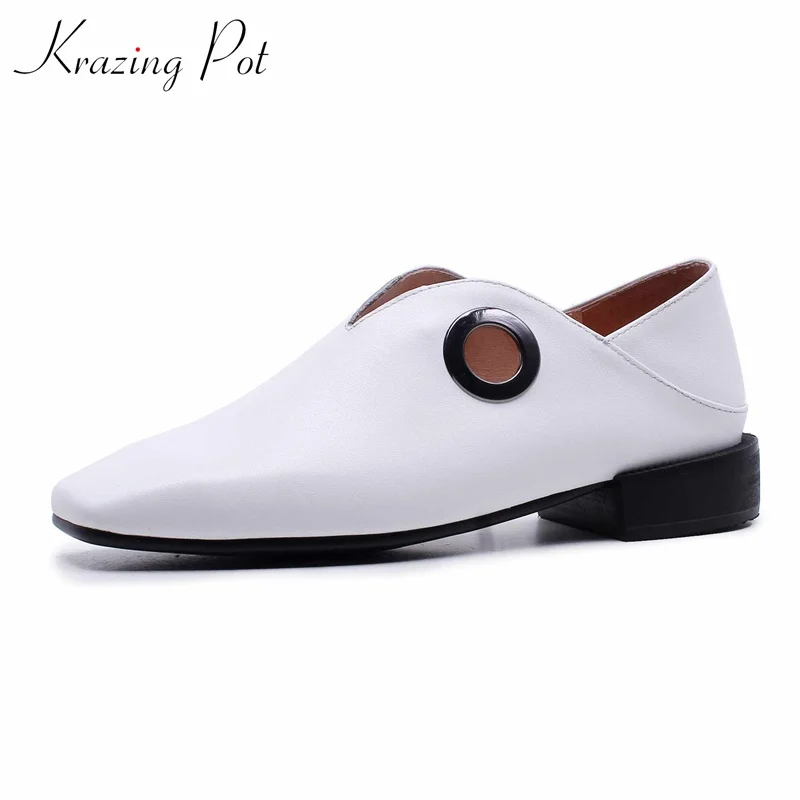 

Krazing Pot genuine leather low heel strange style pumps retro British preppy style women square toe leisure causal shoes L66