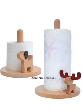 

Kitchen solid wood paper towel rack free punching bathroom eucalyptus tissue holder home roll paper holder desktop storage