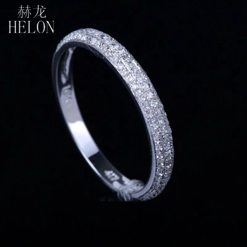 

HELON Diamonds Band Pave Genuine Natural Diamonds Wedding Women's Fine Jewelry Solid 14k White Gold Engagement Ring