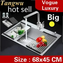 Домашняя мода большая кухонная ручная раковина одинарная мойка овощей высокой емкости 304 нержавеющая сталь 68x45 см