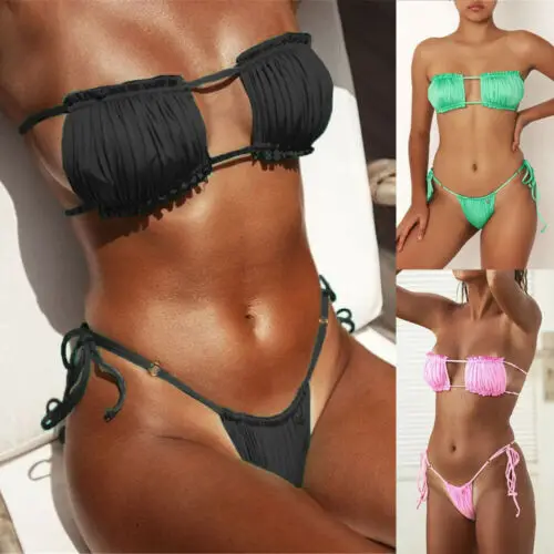 

Bikini 2019 Women Pushup Padded Bra Bandage Bikini Set Plain Swimsuit Two Piece Solid Swimwear High Waist Bathing Tankini