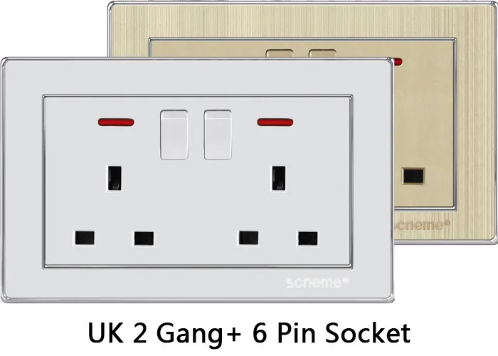 UK 2 Gang+Universal 6 Pin Socket