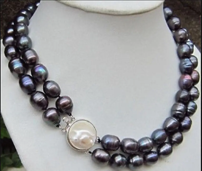 

2S Rare charming 11-13mm tahitian black baroque pearl necklace 18" AAA