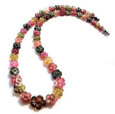 

xiuli 001259 Natural Tourmaline Carved Flower Necklace 6mm~13mm 16.8