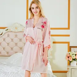 2018 новый стиль мода женский халат цветочный принт сатиновый шифон Роскошные и элегантные халат дамы Домашняя одежда sp0087