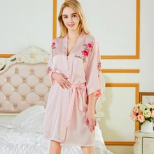 New Style Fashion Women Bathrobe Floral Print Satin Chiffon Luxury and Elegent Robe Ladies Home Clothes sp0087