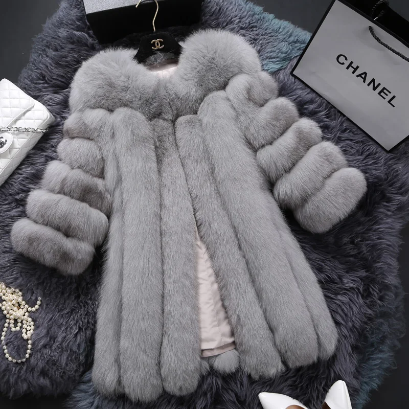 Tatyana Furclub Real Fur Coat 70CM Length Natural Silver Fox Fur Coat Women Winter Real Fur Coats Jacket Outerwear Women Fashion