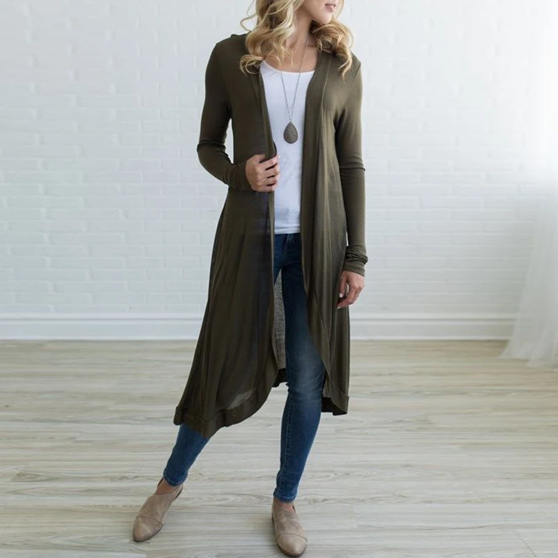 New Women Long Sleeve Solid Long Cardigan Ladies Casual Party Coat Kimono Jacket