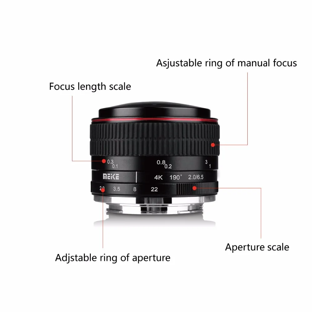 Meike 6,5 мм ультра широкий объектив f/2,0 рыбий глаз для камер Canon mirorrless EF M-mount