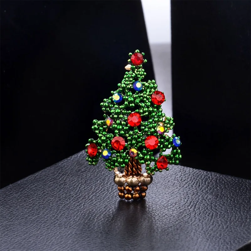 1Pc New Christmas Tree Brooches For Women Rhinestone Inlay Fashion Jewelry Festival Brooch Pins Good Gift Winter Coat Cap Brooch