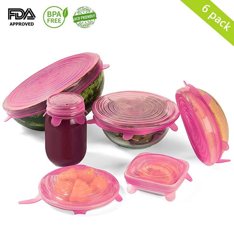

6pcs Set Bowl Silicone Stretch Lids Plastic Wrap Cover Microwave Refrigerator Fresh Keeping Bowl Seal Kitchen Supplies