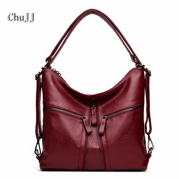 

Chu JJ Women's Genuine Leather Handbags Big Size Luxury Women Shoulder Bag Multifunction Women back pack Tote Bags