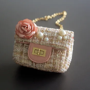 

Women Mini Purses and Handbags Cute Wool Kids Princess Pearl Messenger Bag Baby Girls Party Handbag Flower Shoulder Bags Gift