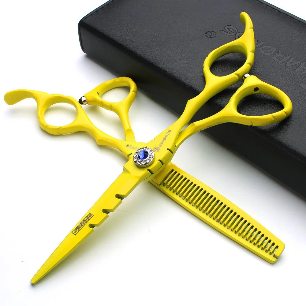 Scissors Set Professional Парикмахерские Ножницы sharp 440c салон Прическа отделаны истончение волос 6 дюймов желтый - Цвет: Scissors Set
