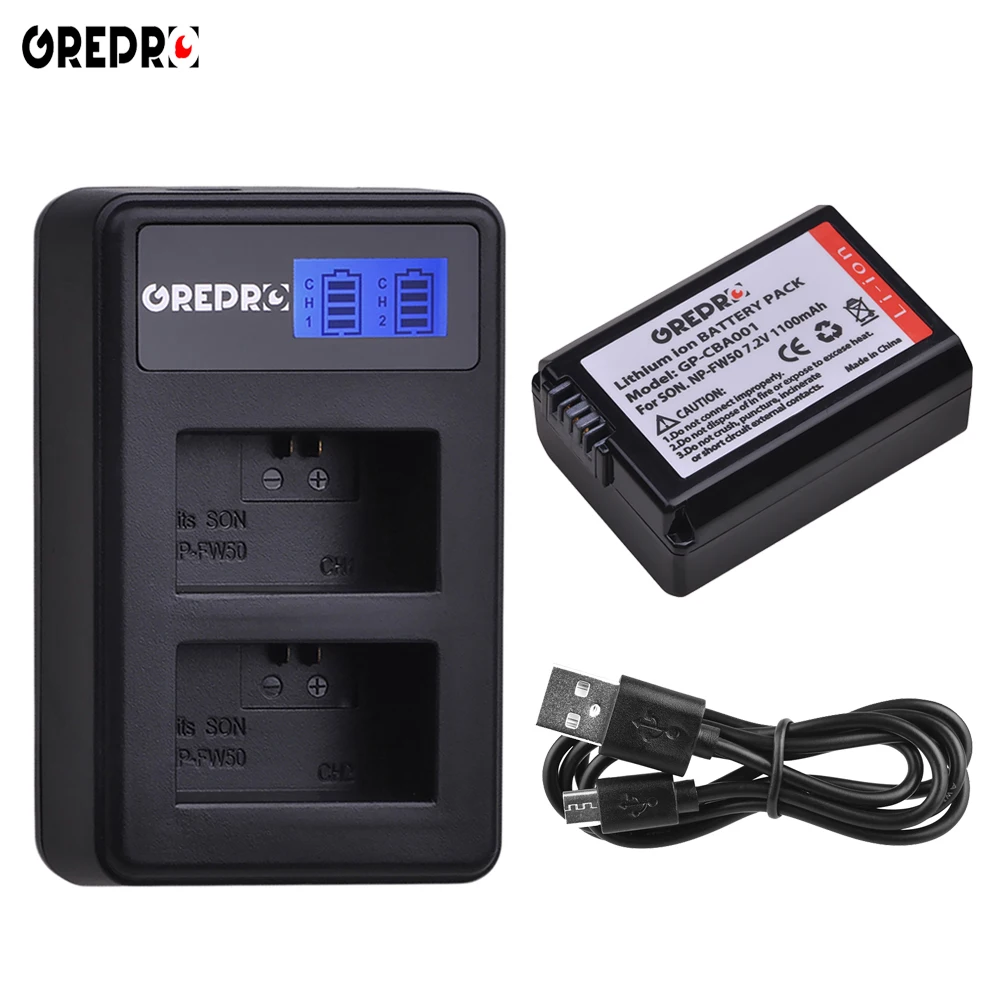 

GREPRO 1pcs NP-FW50 BATTERY NPFW50 NP FW50 Camera battery+LCD Charger for Sony Alpha a6500 a6300 a5000 a3000 NEX-3 a7R bateria