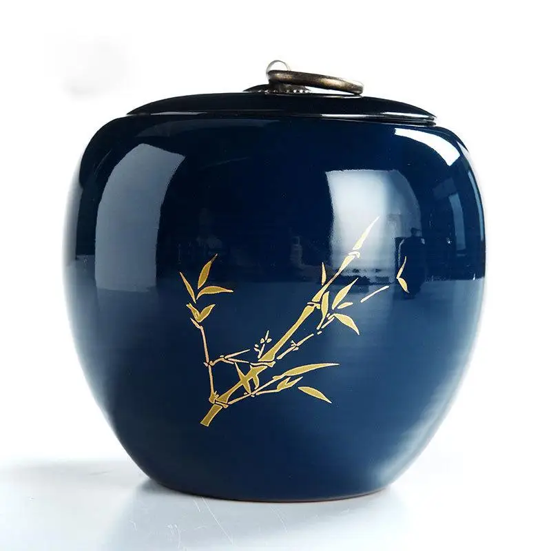 Китайский чайный контейнер темно-синего цвета с принтом бамбуковой сливы, контейнер для хранения кофе, контейнер для чая, подарок на свадьбу