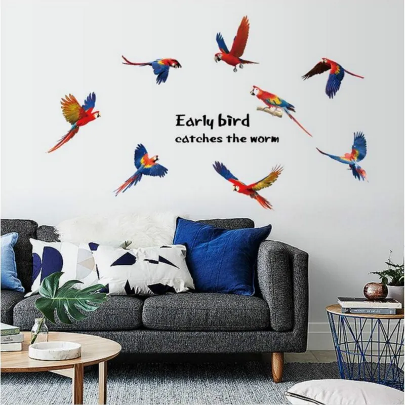 

Cute colorful parrot refrigerator cabinet porch corridor sofa bedroom TV background decorative wall stickers