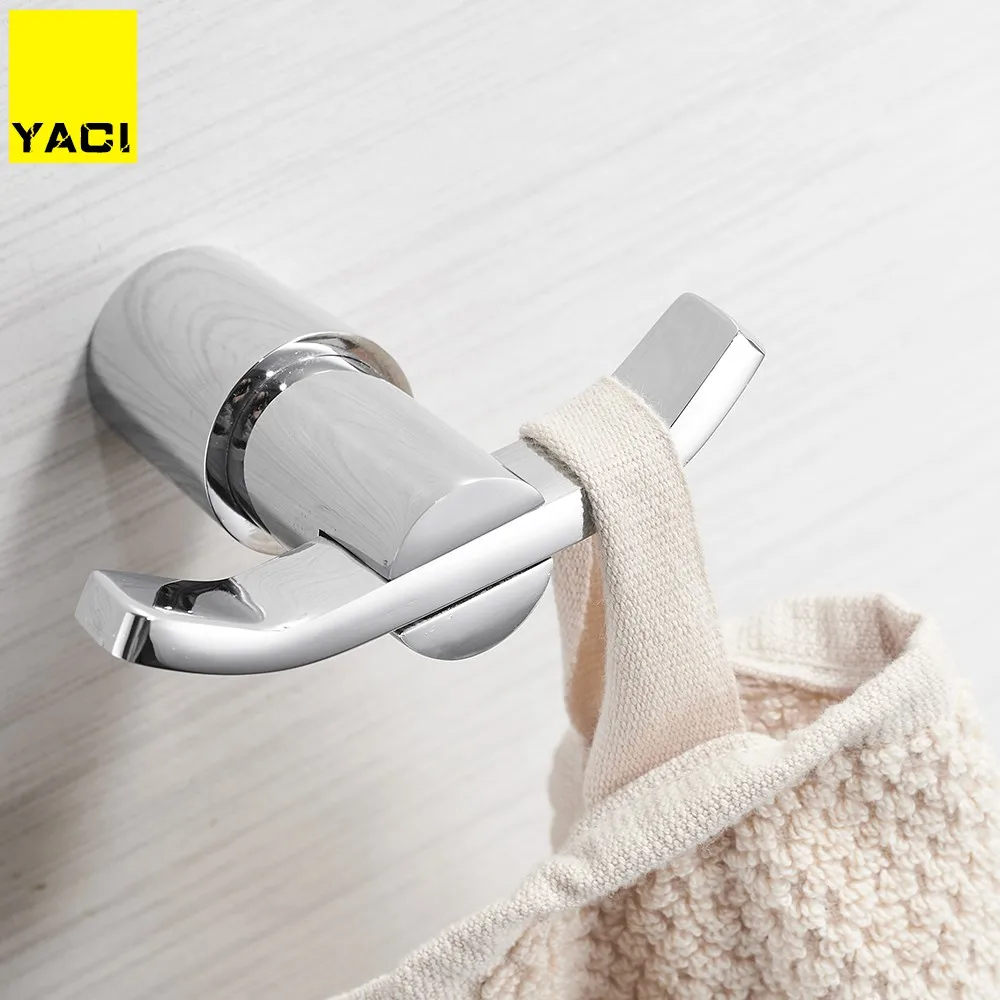 YACI крючок для полотенец медный двойной крючок для пальто цинковый сплав хромированная отделка настенная вешалка полотенце для ванной