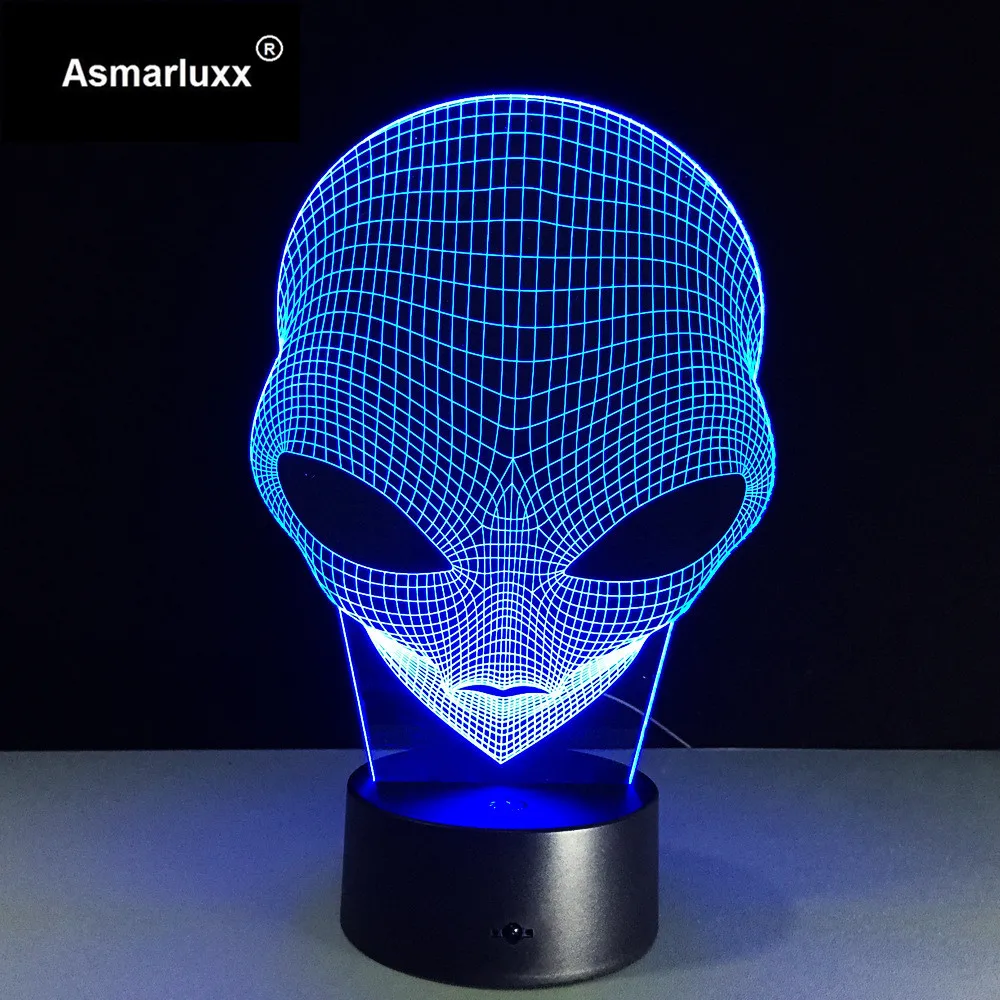 Najtaniej Głowa obcego 3D Hologram Illusion unikalna lampa akrylowe światło nocne z przełącznikiem dotykowym Luminaria lampa lava 7 zmiana kolorów Deco prezent