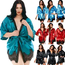 Сексуальная одежда для женщин пижамы ночное белье плюс размер кружева атласные женские халаты домашний халат Повседневная Свободная Домашняя одежда