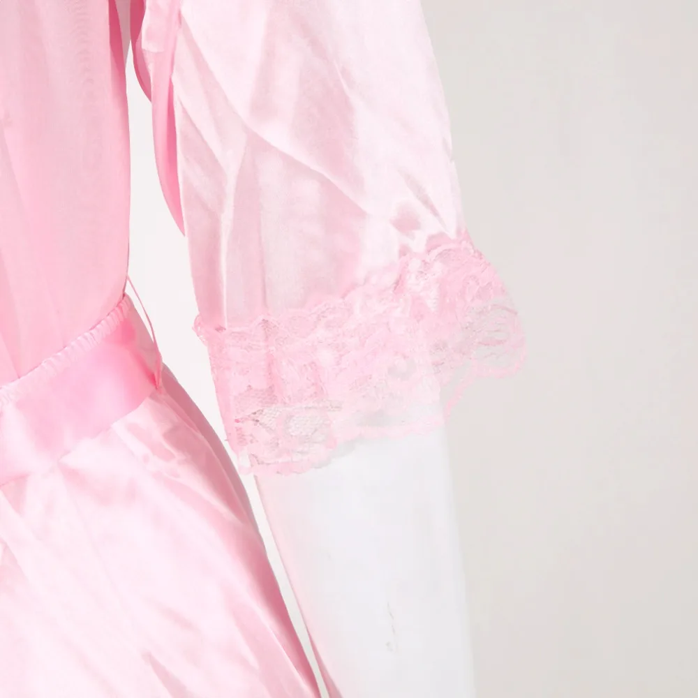 Осенне-весеннее Розовое женское атласное кружевное шелковое мягкое нижнее белье, ночная рубашка, ночная рубашка, пижама, ночная рубашка для девочек, домашняя одежда