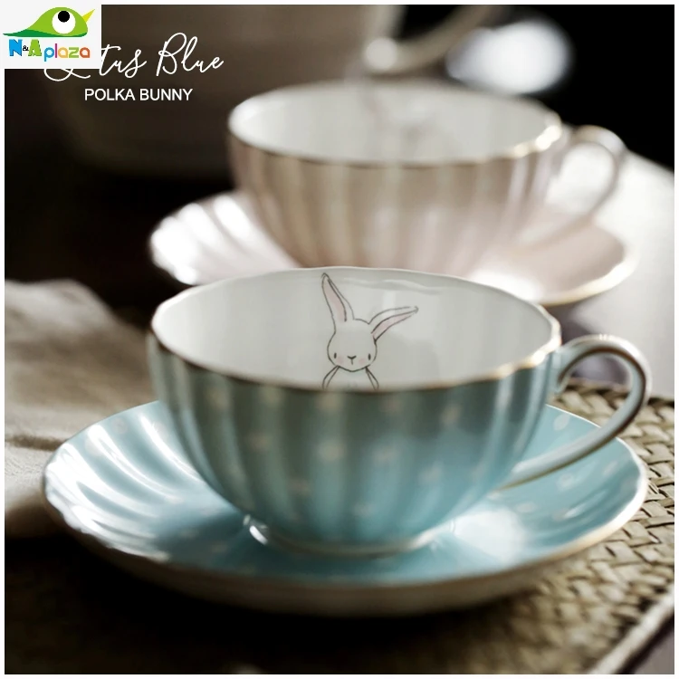 

Nice Polka dots Rabbit Grace Top Grade Bone China Mugs Coffee Cup Set Ceramic Dish Tea cup And Saucer Porcelain On-glazed