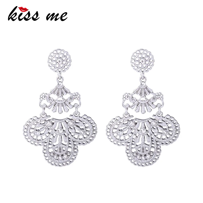 

KISS ME Gold Silver Color Alloy Rhinestone Hollowed Geometric Dangle Earrings 2018 Women Statement Jewelry Accessories