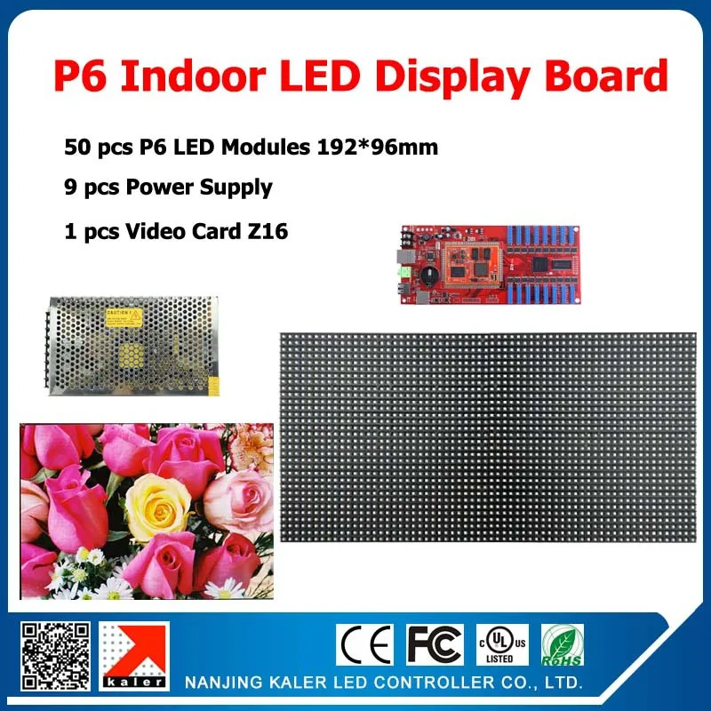 

1 square meter 960*960mm 50pcs P6 SMD full color indoor LED display module +9pcs power supply +1pcs control card For advertising