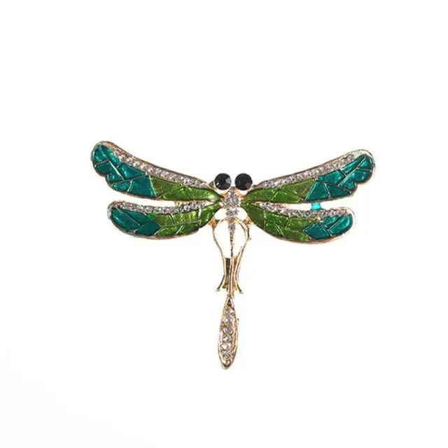 Crystal Vintage Dragonfly Brooches for Women Large Insect Brooch Pin Fashion Dress Coat Accessories Cute Jewelry - Окраска металла: green