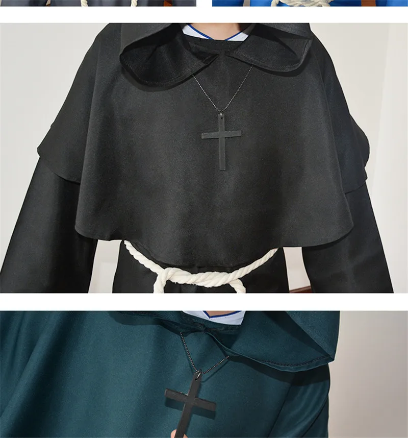 Cosplay Costumes Men Monk Robe Halloween Mysterious Ancient Medieval Dress Monk Cosplay Suit Witch Costume Priest COS Clothing halloween looks